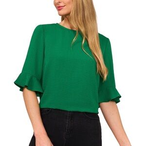 CeCe Emerald Green Ruffle Sleeve Blouse